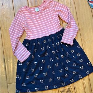 Hanna Andersson as 6-7 Rainbow Pink and Navy Striped Dress w/pockets